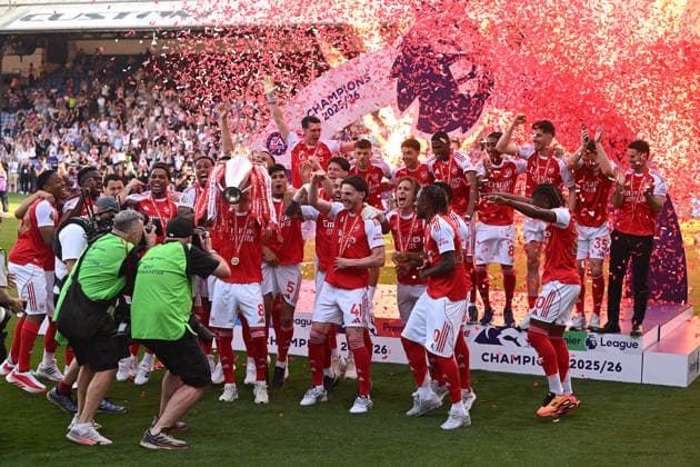 Crystal Palace v Arsenal Premier League Arsenal players lift the Premier League trophy during the Premier League match at Selhurst Park, London 24 05 2026 UK Newspapers OUT Copyright: xDanielxHamburyx FIL-23470-0305