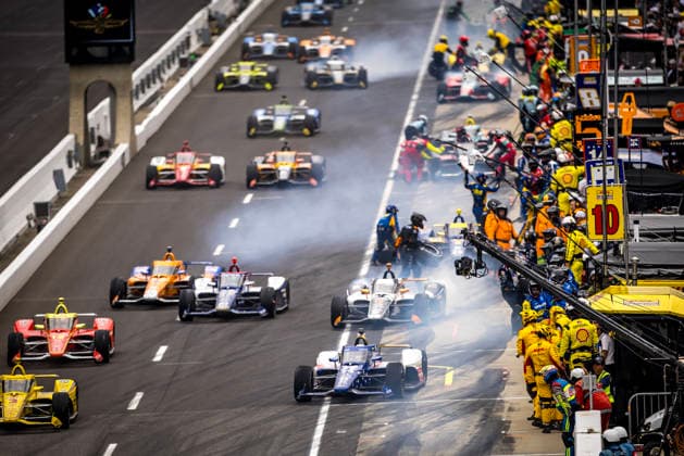 May 24, 2026, Speedway, Indiana, USA: The IndyCar, Indy Car, IRL, USA SERIES field comes down pit road after a yellow flag during the Indianapolis 500 at the Indianapolis Motor Speedway in SPEEDWAY, Indiana. INDYCAR SERIES: May 24, 2026: Indianapolis 500  - ZUMAa161 20260524_aaa_a161_035 Copyright: xWalterxArce,xStevexScaglione GMGx