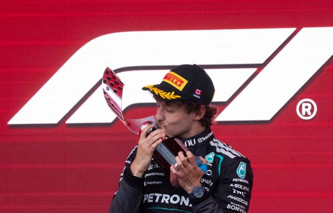 May 24, 2026, Montreal, Qc, CANADA: Mercedes driver Kimi Antonelli of Italy kisses his trophy following his win at the Formula One auto racing Canadian Grand Prix in Montreal on Sunday, May 24, 2026. Canada News - May 24, 2026  - ZUMAc35_ 20260524_zaf_c35_094 Copyright: xChristinnexMuschix