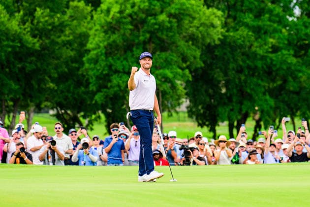 May 24, 2026, Mckinney, Texas, USA: Wyndham Clark celebrates after scoring the winning putt at the 18th hole in the final round at the CJ Cup Byron Nelson in McKinney. Mckinney USA - ZUMAm348 20260524_znp_m348_025 Copyright: xLuisxRevillaxMatax