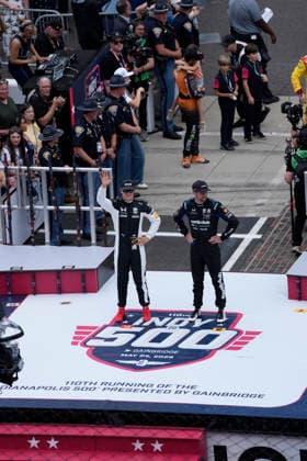 May 24, 2026, Speedway, Indiana, USA: Mick Schumacher, driver of the 47 Rahal Letterman Lanigan Racing Honda at pre-race driver introductions before the start of the Indy 500 at the Indianapolis Motor Speedway. Speedway USA - ZUMAd212 20260524_zsp_d212_018 Copyright: xRichardxDolex