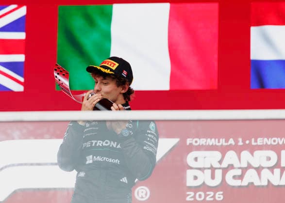 May 24, 2026, Montreal, Quebec, Canada: Race winner Andrea Kimi Antonelli of Italy and Mercedes AMG Petronas F1 Team celebrates on the podium with his trophy during the F1 Grand Prix of Canada at Circuit Gilles-Villeneuve on May 24, 2026 in Montreal, Quebec. F1 2026: Canada Grand Prix : Race  - ZUMAc132 20260524_fap_c132_015 Copyright: xAndrewxChinx