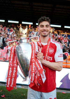 Crystal Palace v Arsenal 24 May 2026, London - Premier League Football - Crystal Palace v Arsenal - Kai Havertz of Arsenal poses for a photo with the Premier League trophy - Photo: Jacques Feeney Offside. London UK Copyright: xJacquesxFeeneyx xOffsidexOffside