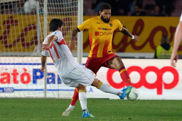 IPA85054027 - Jamil Siebert of US Lecce in action against Mikael Ellertsson of Genoa CFC during US Lecce vs Genoa CFC, Italian soccer Serie A match in Lecce, Italy, May 24 2026  Copyright: xEmmanuelexMastrodonato IPAxSportx xx 85054027