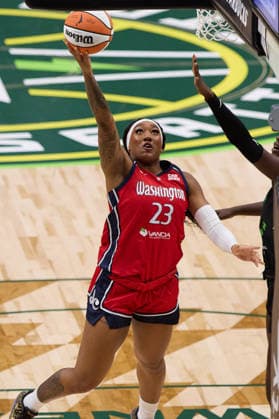 May 24, 2026, Seattle, Washington, USA: Washington Mystics guard COTIE MCMAHON (23) goes up for a lay-up in the third quarter of the WNBA, Basketball Damen, USA match between the Seattle Storm and Washington Mystics at Climate Pledge Arena in Seattle. Seattle USA - ZUMAd218 20260524_zsp_d218_021 Copyright: xRichardxDizonx