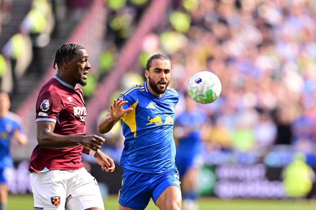 West Ham United v Leeds United, Premier League Leeds United forward Dominic Calvert-Lewin (9) and West Ham United Defender Axel Disasi during the Premier League match between West Ham United and Leeds United at the London Stadium, London, UK, on 24 May 2026. London London Stadium UK Editorial use only DataCo restrictions apply See www.football-dataco.com , Copyright: xPaulxBockingx PSI-24301-0093