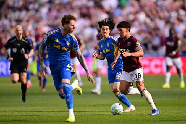 West Ham United v Leeds United, Premier League West Ham United midfielder Mateus Fernandes (18) during the Premier League match between West Ham United and Leeds United at the London Stadium, London, UK, on 24 May 2026. London London Stadium UK Editorial use only DataCo restrictions apply See www.football-dataco.com , Copyright: xPaulxBockingx PSI-24301-0133