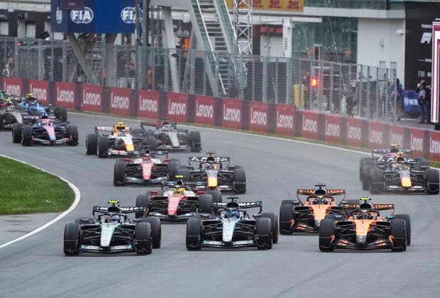 May 24, 2026, Montreal, Qc, CANADA: Mercedes driver Kimi Antonelli of Italy, from left to right Mercedes driver George Russell of the United Kingdom and McLaren driver Lando Norris of the United Kingdom lead the pack at the start of Formula One auto racing Canadian Grand Prix in Montreal on Sunday, May 24, 2026. Canada News - May 24, 2026  - ZUMAc35_ 20260524_zaf_c35_185 Copyright: xChristinnexMuschix