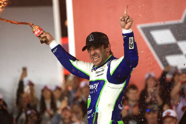 CHARLOTTE, NC - MAY 24: Daniel Suarez ( 7 Spire Motorsports Freeway Insurance Chevrolet) celebrates after winning the NASCAR, Motorsport, USA Cup Series Coca-Cola 600 on May 24, 2026 at Charlotte Motor Speedway in Charlotte, NC. (Photo by Jeff Robinson Icon Sportswire) AUTO: MAY 24 NASCAR Cup Series Coca-Cola 600 EDITORIAL USE ONLY Icon2605248563600