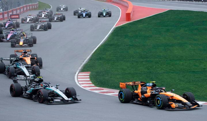 May 24, 2026, Montreal, Qc, CANADA: McLaren driver Lando Norris of the United Kingdom, right, leads the pack followed by Mercedes drivers Kimi Antonelli of Italy and George Russell of the United Kingdom at the start of Formula One auto racing Canadian Grand Prix in Montreal on Sunday, May 24, 2026. Canada News - May 24, 2026  - ZUMAc35_ 20260524_zaf_c35_188 Copyright: xChristinnexMuschix