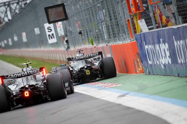 May 24, 2026, Montreal, Canada: GEORGE RUSSELL (GBR) of Mercedes-AMG 63 and KIMI ANTONELLI (ITA) of Mercedes-AMG 12 fighting for the lead while turning into towards the wall of champions during the 2026 Formula 1 Canadian Grand Prix. Montreal Canada - ZUMAb177 20260524_aap_b177_033 Copyright: xTaidghxBarronx