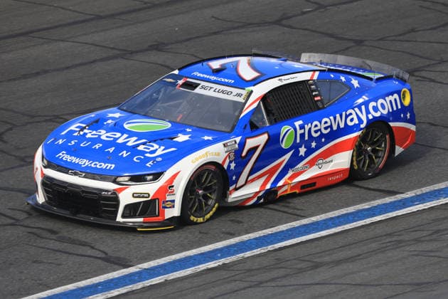 CHARLOTTE, NC - MAY 24: Daniel Suarez ( 7 Spire Motorsports Freeway Insurance Chevrolet) races into turn 3 during the running of the NASCAR, Motorsport, USA Cup Series Coca-Cola 600 on May 24, 2026 at Charlotte Motor Speedway in Charlotte, NC. (Photo by Jeff Robinson Icon Sportswire) AUTO: MAY 24 NASCAR Cup Series Coca-Cola 600 EDITORIAL USE ONLY Icon2605247018600
