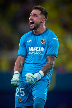 (260525) -- VILA REAL, May 25, 2026 () -- Arnau Tenas, goalkeeper of Villarreal, celebrates the victory after the La Liga match between Villarreal and Atletico de Madrid in Vila Real, Spain on May 24, 2026. (Str ) (SP)SPAIN-VILA REAL-FOOTBALL-LA LIGA-VILLARREAL VS ATLETICO DE MADRID Xinhua 