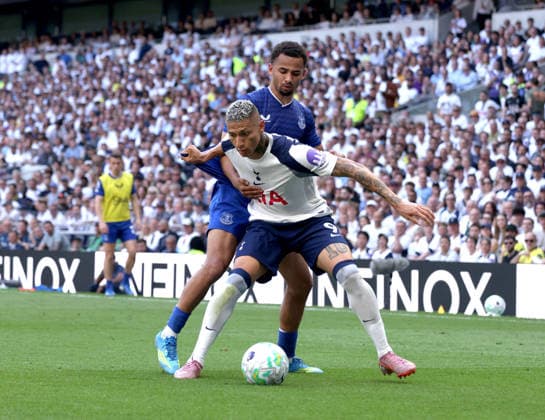 Richarlison (TH) Illiman Ndiaye (E) at the Tottenham Hotspur v Everton EPL match, at the Tottenham Hotspur Stadium, London, UK on 24th May, 2026. 