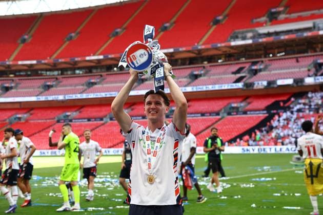 Johnny Kenny of Bolton Wanderers celebrates after winning the Sky Bet EFL League One Play-off Final and promotion to the Sky Bet EFL Championship Bolton Wanderers v Stockport County, EFL Sky Bet League One, Play-Off Final, Football, Wembley Stadium, London, UK - 24 May 2026London Wembley Stadium United Kingdom EDITORIAL USE ONLY No use with unauthorised audio, video, data, fixture lists, club league logos or live services. Online in-match use limited to 120 images, no video emulation. No use in betting, games or single club league player publications.  Copyright: xSimonxDael Shutterstockx 16889811le