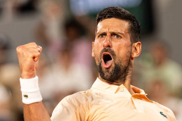2026 French Open - Day One Novak Djokovic reacts during his men s singles match against Giovanni Mpetshi Perricard on day one of the French Open tennis tournament on Court Philippe-Chatrier at the Roland-Garros Complex in Paris, France. Paris France  Copyright: xIbrahimxEzzatx originalFilename:ezzat-notitle260524_np4bz.jpg