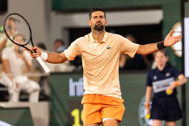2026 French Open - Day One Novak Djokovic reacts after winning his men s singles match against Giovanni Mpetshi Perricard on day one of the French Open tennis tournament on Court Philippe-Chatrier at the Roland-Garros Complex in Paris, France. Paris France  Copyright: xIbrahimxEzzatx originalFilename:ezzat-notitle260524_npQYB.jpg