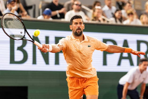 2026 French Open - Day One Novak Djokovic competes in his men s singles match against Giovanni Mpetshi Perricard on day 1 of the French Open tennis tournament on Court Philippe-Chatrier at the Roland-Garros Complex in Paris, France. Paris France  Copyright: xIbrahimxEzzatx originalFilename:ezzat-notitle260524_npXgF.jpg