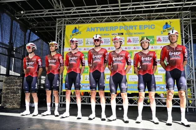 Lotto-Intermarche riders pictured ahead of the Antwerp Port Epic men s elite one day cycling race, 196,4 km in and around Antwerp, Monday 25 May 2026. TOM GOYVAERTS TomxGoyvaerts  x174989252x