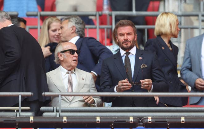 Salford City consortium Members David Beckham and Lord Mervyn Davies Notts County v Salford City, EFL Sky Bet League Two, Play-Off Final, Football, Wembley Stadium, London, UK - 25 May 2026London Wembley Stadium United Kingdom EDITORIAL USE ONLY No use with unauthorised audio, video, data, fixture lists, club league logos or live services. Online in-match use limited to 120 images, no video emulation. No use in betting, games or single club league player publications.  Copyright: xAndrewxFosker Shutterstockx 16889937s