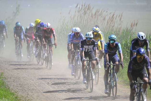 The pack of riders pictured in action during the Antwerp Port Epic men s elite one day cycling race, 196,4 km in and around Antwerp, Monday 25 May 2026. TOM GOYVAERTS TomxGoyvaerts  x175005784x