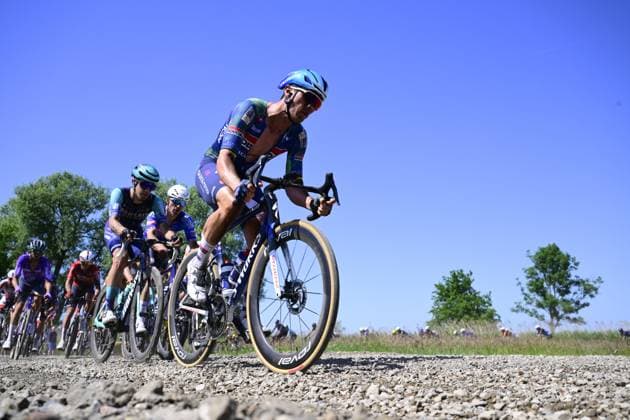 The pack of riders pictured in action during the Antwerp Port Epic men s elite one day cycling race, 196,4 km in and around Antwerp, Monday 25 May 2026. TOM GOYVAERTS TomxGoyvaerts  x175006049x