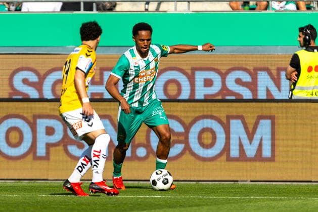 SOCCER - BL, Rapid vs Ried VIENNA,AUSTRIA,25.MAY.26 - SOCCER - ADMIRAL Bundesliga, Europacup play off, SK Rapid Wien vs SV Ried. Image shows Fabian Rossdorfer (Ried) and Petter Nosa Dahl (Rapid).  GEPAxpictures xPhilippxBrem