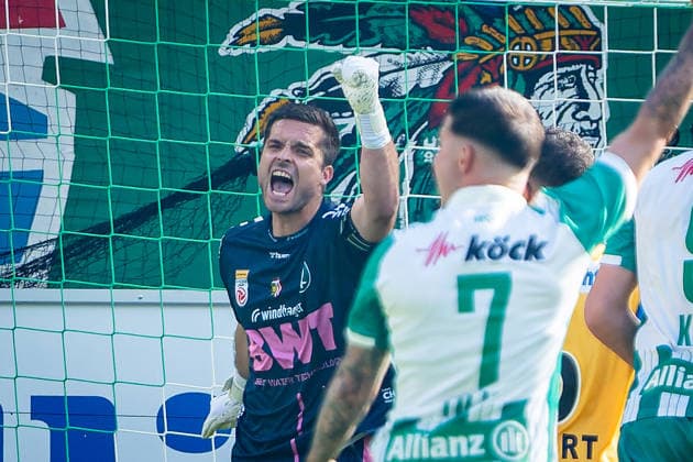 SOCCER - BL, Rapid vs Ried VIENNA,AUSTRIA,25.MAY.26 - SOCCER - ADMIRAL Bundesliga, Europacup play off, SK Rapid Wien vs SV Ried. Image shows the rejoicing of Andreas Leitner (Ried).  GEPAxpictures xKevinxHackner