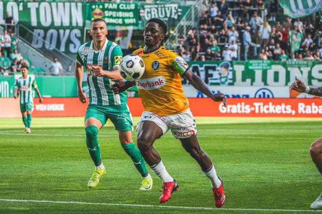 Fussball Österreich, Admiral Bundesliga Europacup-Playoff Finale ECL 2025 2026, SK Rapid Wien vs. SV Oberbank Ried - Allianz Stadion (Weststadion, Wien Hütteldorf): Kingstone Mutandwa (SV Oberbank Ried) Copyright: xLukasxBierederx