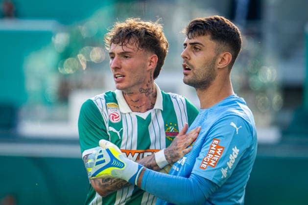 SOCCER - BL, Rapid vs Ried VIENNA,AUSTRIA,25.MAY.26 - SOCCER - ADMIRAL Bundesliga, Europacup play off, SK Rapid Wien vs SV Ried. Image shows the rejoicing of Bendeguz Bolla and Niklas Hedl (Rapid).  GEPAxpictures xKevinxHackner