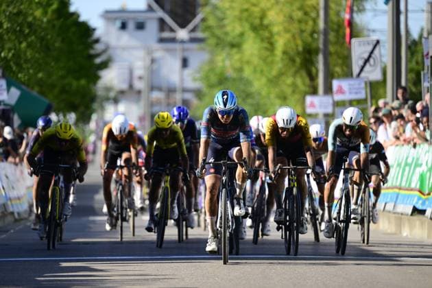Belgian Tim Merlier of Soudal Quick-Step pictured crossing the finish line of the Antwerp Port Epic men s elite one day cycling race, 196,4 km in and around Antwerp, Monday 25 May 2026. TOM GOYVAERTS TomxGoyvaerts  x175026899x