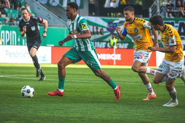 Fussball Österreich, Admiral Bundesliga Europacup-Playoff Finale ECL 2025 2026, SK Rapid Wien vs. SV Oberbank Ried - Allianz Stadion (Weststadion, Wien Hütteldorf): Petter Nosakhare Dahl Copyright: xLukasxBierederx