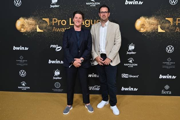 Aline Zeler pictured on the Golden Carpet at the arrival for the Pro League Awards 2026, for the best players in the 1st and 2nd divisions of the 2025-2026 Belgian soccer championships, on Monday 25 May 2026, in Antwerp. EMILExWINDAL  x175033593x