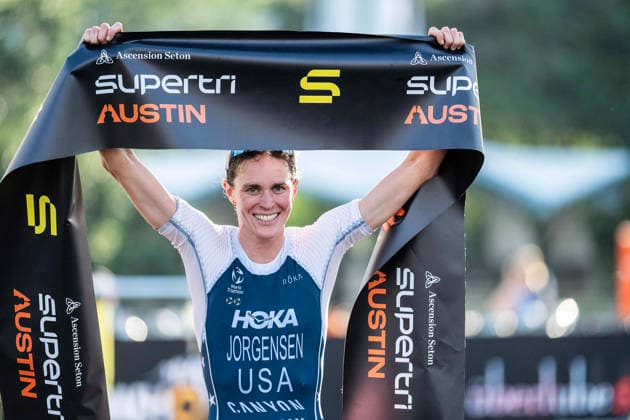 May 25, 2026: Gwen Jorgensen (203) finishing first place womens Pro Sprint at the SuperTri. Austin, Texas. CSM. Triathlon 2026: SuperTri Austin MAY 25  - ZUMAc04_ 20260525_faf_c04_008 Copyright: xMarioxCantux