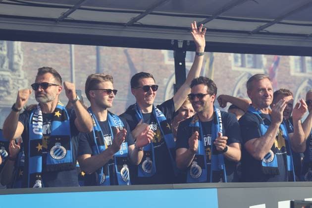 Club Brugge player s pictured during the celebrations of Club Brugge after winning the 2025-2026 Jupiler Pro League first division of the Belgian championship, in Brugge, on Monday 25 May 2026. KURTxDESPLENTER  x175036547x