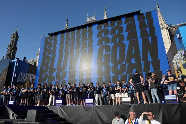 Club Brugge player s pictured during celebrations of Club Brugge after winning the 2025-2026 Jupiler Pro League first division of the Belgian championship, in Brugge, on Monday 25 May 2026. KURTxDESPLENTER  x175037874x