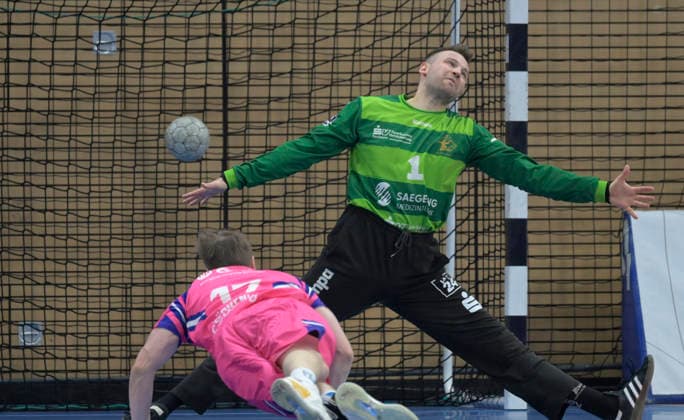 25.05.2026, Dresdens Torwart Marino Mallwitz und Dormagens Felix Böckenholt, Handball, 2. Bundesliga, HC ELbflorenz Dresden -TSV Bayer Dormagen, (c) Dresden