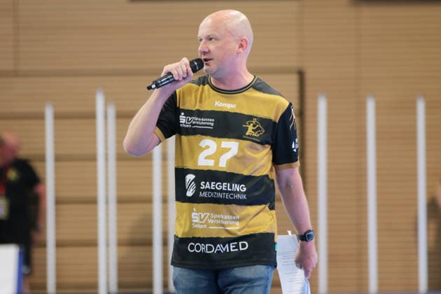 25.05.2026 Handball Herren 2025 2026 2. Handball-Bundesliga 32. Spieltag HC Elbflorenz 2006 - TSV Bayer Dormagen BallsportArena Dresden Jens Umbreit (Hallensprecher HC Elbflorenz, Radio Dresden, SCHWARZ GELB - Der Dynamo-Podcast). Dresden Sachsen Deutschland