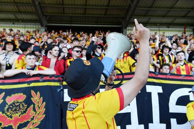 Partick Thistle fans St Mirren v Partick Thistle, William Hill Scottish Premiership Play-Offs Final, Second Leg, Football, SMiSA Stadium, Paisley, Scotland, UK - 25 May 2026Paisley SMiSA Stadium United Kingdom EDITORIAL USE ONLY No use with unauthorised audio, video, data, fixture lists, club league logos or live services. Online in-match use limited to 120 images, no video emulation. No use in betting, games or single club league player publications.  Copyright: xMarkxRunnacles Shutterstockx 16889990c