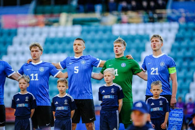 UEFA Under-17 European Championship, EM, Europameisterschaft Estonia 2026 Estonian national team, Nationalteam singing the anthem before the UEFA Under-17 European Championship Group-A match between Estonia U-17 vs Spain U-17 national teams, Tallinn Estonia 25.05.2026 Tallinn A Le Coq Arena Estonia Copyright: xMaurixLevandix