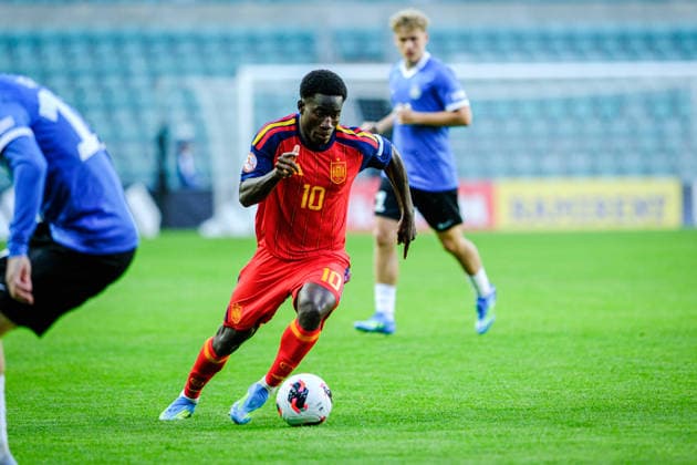 UEFA Under-17 European Championship, EM, Europameisterschaft Estonia 2026 Ebrima Tunkara in action during the UEFA Under-17 European Championship Group-A match between Estonia U-17 vs Spain U-17 national teams, Tallinn Estonia 25.05.2026 Tallinn A Le Coq Arena Estonia Copyright: xMaurixLevandix