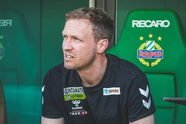 Fussball Österreich, Admiral Bundesliga Europacup-Playoff Finale ECL 2025 2026, SK Rapid Wien vs. SV Oberbank Ried - Allianz Stadion (Weststadion, Wien Hütteldorf): Maximilian Senft (SV Oberbank Ried, Trainer) Copyright: xLukasxBierederx