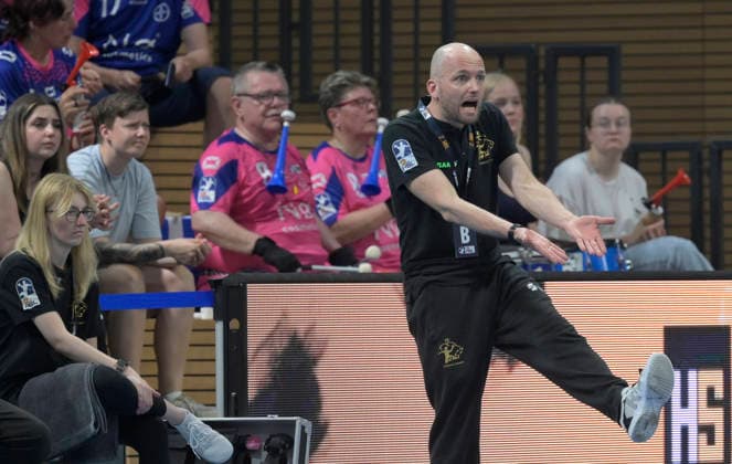 25.05.2026, Dresdens Trainer André Haber gestikuliert, Handball, 2. Bundesliga, HC ELbflorenz Dresden -TSV Bayer Dormagen, (c) Dresden