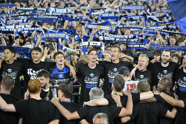 Paderborn, Home Deluxe Arena, 25.05.26, GER, Herren, Relegation, Saison 2025-2026, SC Paderborn 07 - VfL Wolfsburg Bild: DFL regulations prohibit any use of photographs as image sequences and or quasi-video. NRW Deutschland