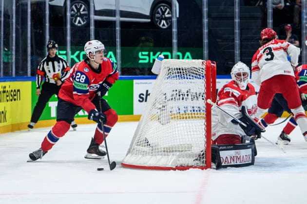 260526 Michael Brandsegg-Nygard of Norway during the 2026 IIHF Ice hockey, Eishockey World Championship, WM, Weltmeisterschaft match between Norway and Denmark on May 26, 2026 in Fribourg. Photo: Jesper Zerman BILDBYRAN kod JZ JZ0731 ishockey ice hockey ishockey-vm 2026 vm 2026 iihf world championship norge norway danmark denmark bbeng norge norway danmark denmark Copyright: JESPERxZERMAN BB260526JZ015
