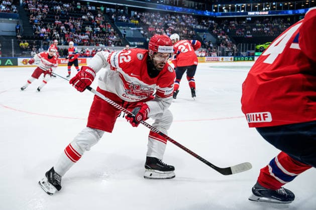 260526 Markus Lauridsen of Denmark during the 2026 IIHF Ice hockey, Eishockey World Championship, WM, Weltmeisterschaft match between Norway and Denmark on May 26, 2026 in Fribourg. Photo: Jesper Zerman BILDBYRAN kod JZ JZ0731 ishockey ice hockey ishockey-vm 2026 vm 2026 iihf world championship norge norway danmark denmark bbeng norge norway danmark denmark Copyright: JESPERxZERMAN BB260526JZ018