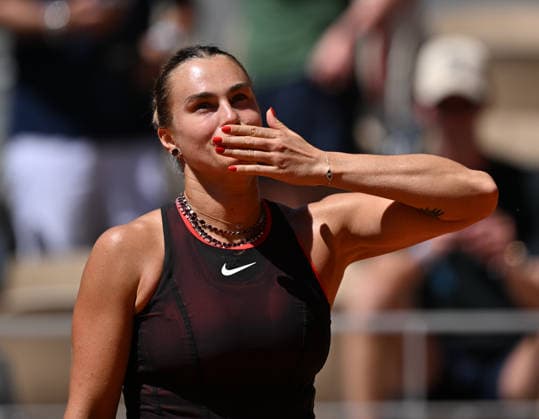 2026 French Open, Roland-Garros - Day 3 PARIS, FRANCE - MAY 26: Aryna Sabalenka celebrates after winning against Jessica Bouzas Maneiro (not seen) of Spain in the Women s Singles first round match during Day Three of the 2026 French Open at Roland Garros on May 26, 2026 in Paris, France. Mustafa Yalcin Anadolu Paris France. Editorial use only. Please get in touch for any other usage.  Copyright: x2026xAnadoluxMustafaxYalcinx