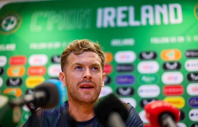 Republic of Ireland press conference, PK, Pressekonferenz FAI HQ, Dublin 26 5 2026 Nathan Collons Nathan Collons 26 5 2026  Copyright: x INPHO RyanxByrnex RB1_1055