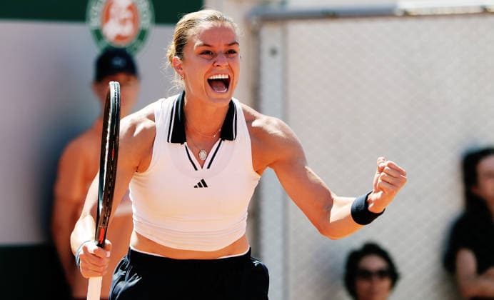 TENNIS - French Open 2026 PARIS,FRANCE,26.MAY.26 - TENNIS - WTA, Tennis Damen Tour, French Open, Roland Garros, Grand Slam. Image shows the rejoicing of Maria Sakkari (GRE).  GEPAxpictures xMatthiasxHauer