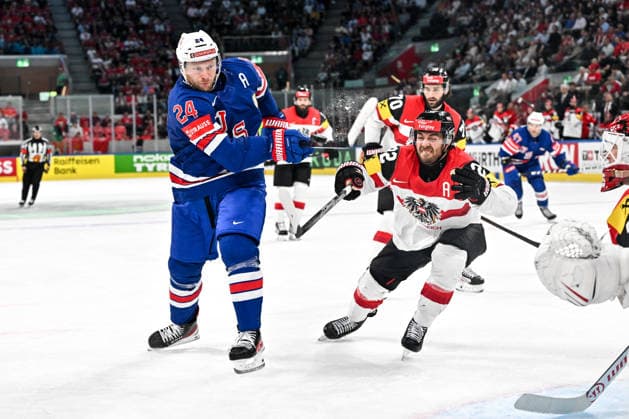 ZURICH, SWITZERLAND - MAY 26: Mathieu Olivier of United States shoots the puck during the 2026 IIHF Ice hockey, Eishockey World Championship, WM, Weltmeisterschaft Switzerland game between USA and Austria at Swiss Life Arena on May 26, 2026 in Zurich, Zurich. Zurich Swiss Life Arena Zurich Switzerland Copyright: xJustPictures.ch AndreaxBrancax jp-en-EuSpIm-JP7_ANB_USA_Aut_26052026_7135
